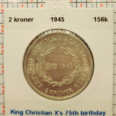 Danemarca 2 kroner 1945 argint - King's Birthday - km 836 - G011