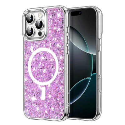 Husa cu sclipici iPhone 16 Pro Max Techsuit Sparkly Glitter MagSafe, magenta foto