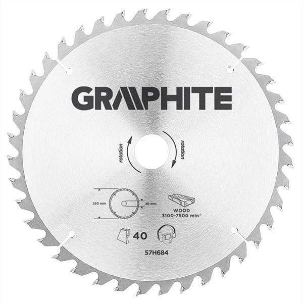Panza ferastrau circular 40 dinti varfuri HM 250x30mm GRAPHITE 57H684 HardWork ToolsRange