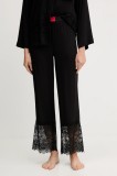 HUGO pantaloni de pijama culoarea negru, dantelă, 50549974