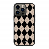 Husa iPhone 13 Pro Max - Skino Argyle, textura romburi, negru bej