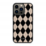 Husa iPhone 14 Pro Max - Skino Argyle, textura romburi, negru bej