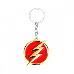 Breloc chei emblema The Flash ( fulgerul ) si pe verso sigla Shazam, Rosu / Gold