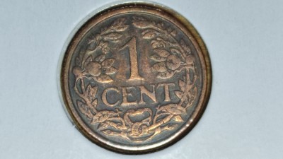 Antilele Olandeze - moneda exotica de colectie - 1 cent 1954 in cartonas - bronz - f frumoasa ! foto