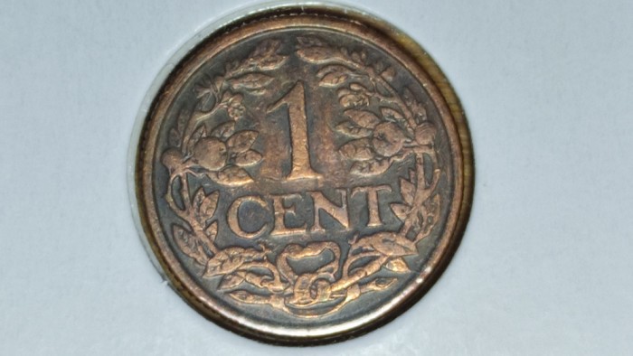 Antilele Olandeze - moneda exotica de colectie - 1 cent 1954 in cartonas - bronz - f frumoasa !