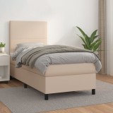 vidaXL Pat box spring cu saltea, cappuccino, 100x200cm piele ecologică 3142712