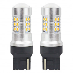 Set becuri auto cu LED CANBUS, 3030, 24SMD, compatibil T20, 7440, WY21W, Portocaliu, 12V / 24V, destinat competitiilor auto sau off-road