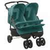 Carucior Dublu Gossi Verde, Pliabil, Otel, Spatar Reglabil, Cos Depozitare, Copii 15kg