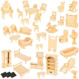 Set Mobilier din Lemn pentru Păpuși, 34 Piese, pentru Copii Peste 3 Ani, 175 Elemente, Natur