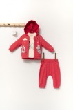 Set de 3 piese de trening Scufita rosie pentru bebelusi, Tongs baby (Marime: 9-12 luni, Culoare: Corai)