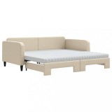 Cumpara ieftin Pat de zi cu extensie si saltele, crem, 100x200 cm, textil