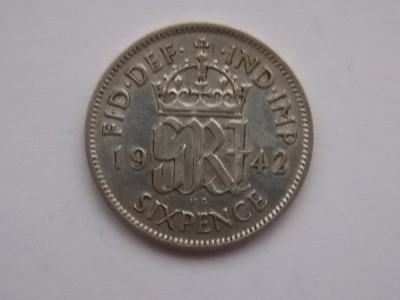 SIX PENCE 1942 GBR-argint foto