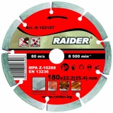Disc diamantat segmentat DRY 180x22,2 mm pentru zidarie si beton Raider