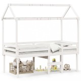 Cumpara ieftin Pat inalt cu acoperis, alb, 90x190 cm, lemn masiv de pin