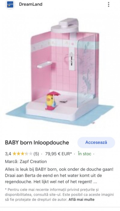 Cabina dus papusa Babyborn