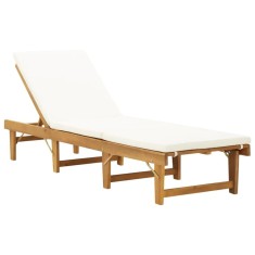 vidaXL Șezlong pliabil cu pernă, alb crem, lemn masiv de acacia 316645