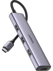 HUB extern Ugreen, &quot;CM473&quot; porturi USB: USB 3.0 x 4, 1 x USB Type-C PD 100W, conectare prin USB 3.0, aluminiu, lungime 15 cm, gri, &quot;20805&quot; (timbru ver