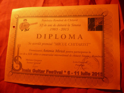 Diploma Micul Chitarist - Fundatia Romana de Chitara- Festival Internat.2015 foto