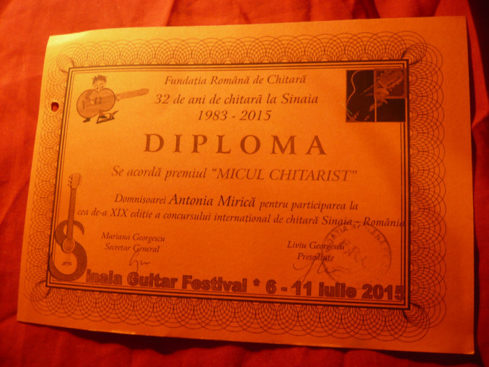 Diploma Micul Chitarist - Fundatia Romana de Chitara- Festival Internat.2015