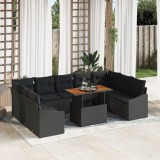 Gossi set de masa si scaune pentru gradina cu 10 piese si perne negru rattan poli acacia