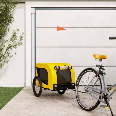 vidaXL Remorcă bicicletă animale companie, galben/negru, oxford/fier foto