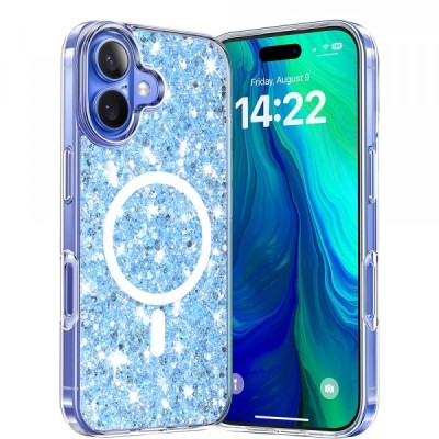Husa MagSafe pentru Apple iPhone 16 Plus, Techsuit, Sparkly Glitter, Bleu foto