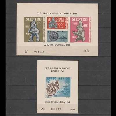 Propaganda pentru Jocurile Olimpice Mexic1968 - Mexic 1965 - MNH - Blocuri negumate foto