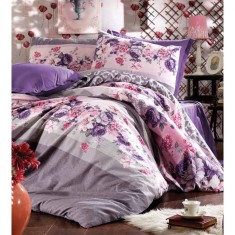 Lenjerie de pat pentru o persoana cu husa de perna dreptunghiulara, Clona, bumbac ranforce, gramaj tesatura 120 g/mp, multicolor