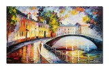 Cumpara ieftin Tablou pictat manual, Peisaj citadin, impresionist, 100x60cm ulei pe panza in cutit efect 3D, Magistral
