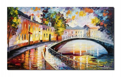Tablou pictat manual, Peisaj citadin, impresionist, 100x60cm ulei pe panza in cutit efect 3D, Magistral foto