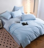 Cumpara ieftin Lenjerie De Pat Tip Matase Pyrola Tm012, Bumbac, Poliester, 4 Piese, Fara Elastic, Albastru