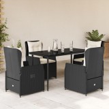 VidaXL Set mobilier de grădină cu perne, 5 piese, negru, poliratan