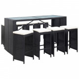 Set mobilier de bar de exterior, negru, poliratan