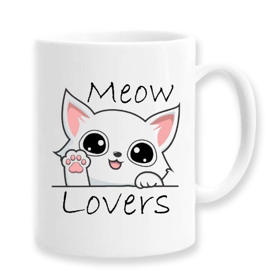 Cana alba personalizata &quot;Meow lovers&quot;, INOVATIX&reg;. 330ml