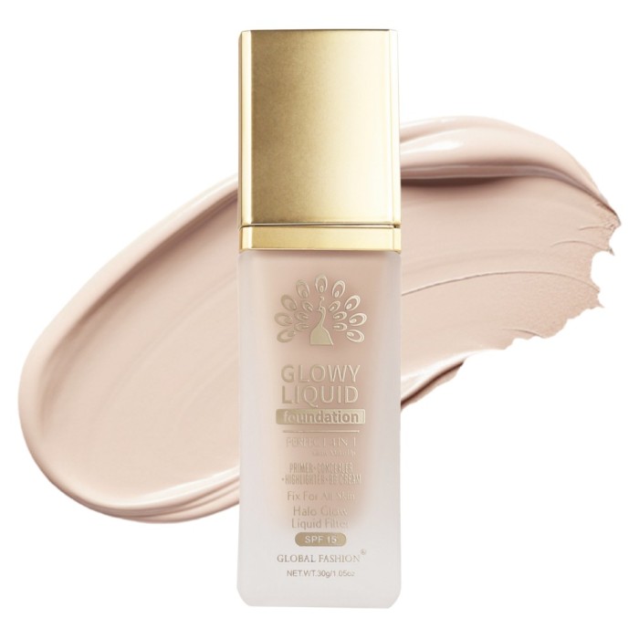 Fond de ten Global Fashion, Glowy Liquid Foundation 4&icirc;n1: Primer + Corector + Iluminator + BB cream, SPF 15, K037,Espresso