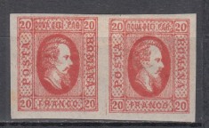 ROMANIA 1865 LP 17 ALEXANDRU IOAN CUZA EFIGIA DOMNITORULUI IN OVAL 20 PARALE ROSU PERECHE GUMA ORIGINALA SARNIERA