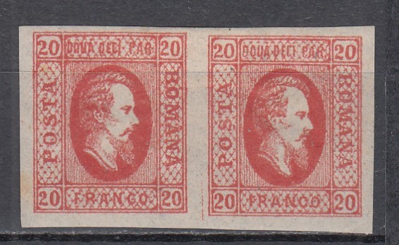 ROMANIA 1865 LP 17 ALEXANDRU IOAN CUZA EFIGIA DOMNITORULUI IN OVAL 20 PARALE ROSU PERECHE GUMA ORIGINALA SARNIERA