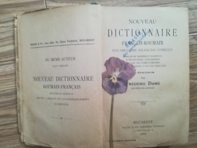 1900, Nou dictionar francez-roman, Bucarest, Socec, Frederic Dame R1C foto