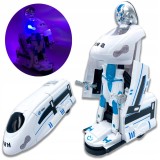 TREN ROBOT INTERACTIV 2-&Icirc;N-1 VEHICUL TRANSFORMABIL FUNCȚIONEAZĂ CU BATERII
