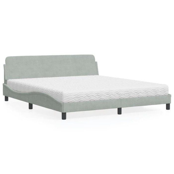 vidaXL Pat cu saltea, Dover, gri deschis, 180x200 cm, catifea 3208451