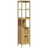 kleankin Dulap Baie Stil Natural dim. 30L x 30l x 144H cm 3 rafturi 2 sertare Bambus | Aosom Romania