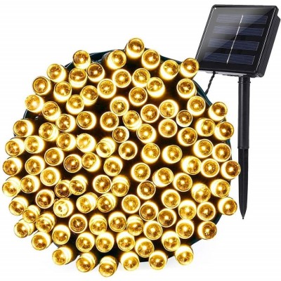 Instalatie brad solara, alb cald, 100 LED, 10M, IP44, fir negru foto