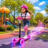 Trotineta copii, pliabila, 3 roti cu lumini multicolore LED, inaltime reglabila, roz
