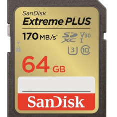 Card de memorie SanDisk Extreme PLUS SDXC, 64GB, UHS-I U3, Clasa 10, V30