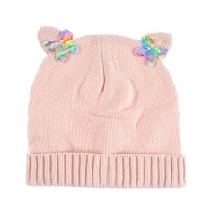 Caciula roz cu urechi si fluturi colorati