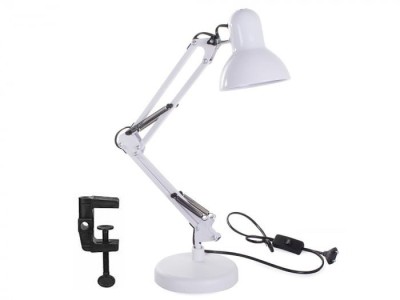 Lampa de birou ajustabila, E27, 40W, suport alb, clema de prindere inclusa foto