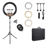 Lampa circulara Ring Light, diametru 56cm/22inch LED , 3 moduri de lumina , 10 trepte reglaj , 3 suporti telefon , telecomanda selfie , geanta transpo