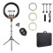 Lampa circulara Ring Light, diametru 56cm/22inch LED , 3 moduri de lumina , 10 trepte reglaj , 3 suporti telefon , telecomanda selfie , geanta transpo