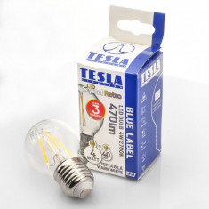 Bec led Filament retro miniglob E27, 4W, 230V, 470 lm, 10 000h, lumina calda 2700K, 360?, echivalent bec clasic 40W foto