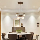 Cumpara ieftin Lustra LED Minimalist Ring, 100W, 2 inele, 50+30cm, maro, telecomanda, lumina rece/calda/neutra, intensitate reglabila